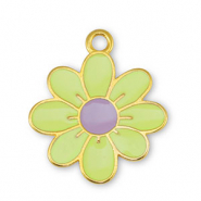 Metall Anh&auml;nger DQ Blume Lime Yellow-Lilac-Gold (Nickelfrei)