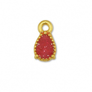 Metall Anhänger DQ Tropfenform Gold-glitter red rose (Nickelfrei)