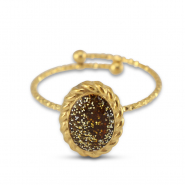 Ringe aus Stainless Steel - Rostfreiem Stahl Enamel Oval Gold-glitter topaz