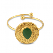 Ringe aus Stainless Steel - Rostfreiem Stahl Enamel Rund mit Tropfenform Gold-dark green