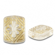 Acrylperlen Rechteck mit Blume Transparent-gold