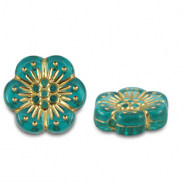 Acrylperlen Blume Turquoise blue-gold
