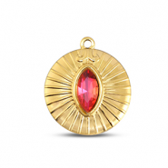 BY31® Stainless Steel - Rostfrei Stahl Anhänger Rund Gold-soft pink opal