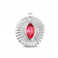 BY31® Stainless Steel - Rostfrei Stahl Anhänger Rund Silver-soft pink opal