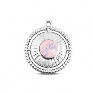 BY31&reg; Stainless Steel - Rostfrei Stahl Anh&auml;nger Rund mit Ring Silver-soft pink opal