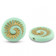 Böhmische Perlen Fossil Shell 18mm Mint green-gold