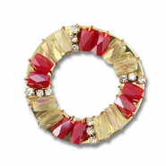 Top Facett Anhänger Rund Red-transparent AB-gold