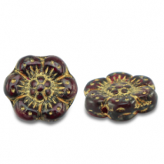 B&ouml;hmische Perlen Boho Flower 14mm Transparent red-gold
