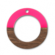 Holz Anhänger Rund Neon pink-brown