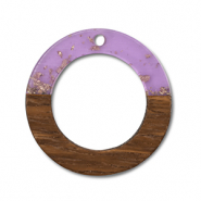 Holz Anhänger Rund Purple transparent-gold-brown