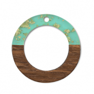 Holz Anhänger Rund Green transparent-gold-brown