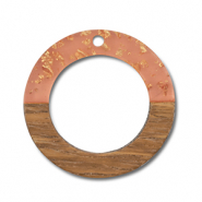 Holz Anhänger Rund Orange transparent-gold-brown