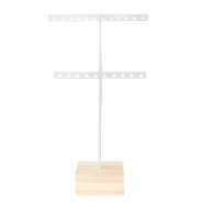 Schmuckdisplay Ohrringe T-Form mit Holz St&auml;nder Weiss-Holz