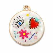 Metall Anh&auml;nger mit Enamel Rund White-multicolour-gold