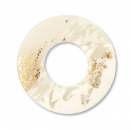 Polymer Anh&auml;nger Rund Off white-beige-gold