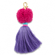 Schlüsselanhänger Pompom mit Quaste Magenta-purple-blue