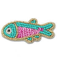 Broschen Fisch Turquoise-pink-gold