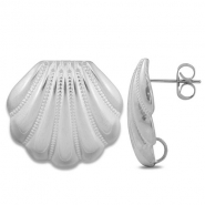 Stainless Steel - Rostfrei Stahl Schmuckzubeh&ouml;r Ohrringe / Ohrstecker Muschel mit &Ouml;se Silver