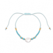 Trendy Armbänder Gemischte Perlen Light blue-white-gold