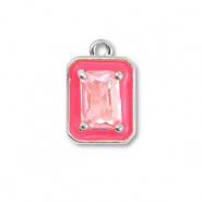 Brass TQ Metall Anhänger Rechteck Silver-neon pink-light pink
