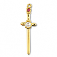 Brass TQ Metall Anhänger Schwert Gold-crystal-berry wine red