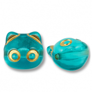 Acrylperlen Katze Teal blue-gold