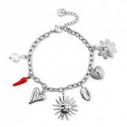 Armb&auml;nder aus Stainless Steel - Rostfreiem Stahl mit Anh&auml;nger Sommer Silver-red-white