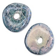 DQ Griechische Keramik Perlen Donut Mosaik Brisk blue-off white-lila