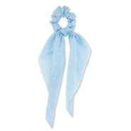 Scrunchie-Stoff Haargummi mit langem Band Dots Light blue