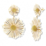 Trendy Bast Ohrringe Blume Off white-gold