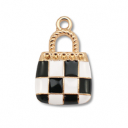 Metall Anh&auml;nger Enamel Handtasche Gold-black-white