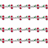 Stainless Steel - Rostfrei Stahl Schmuckzubeh&ouml;r Gliederkette Kirschen Silver-red-green