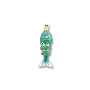 Eco-brass® (nachaltiges Messing) Anhänger Fisch Gold-turquoise-white