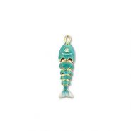 Eco-brass® (nachaltiges Messing) Anhänger Fisch Gold-turquoise-white