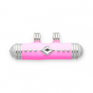 Stainless Steel - Rostfrei Stahl Message Bead Anh&auml;nger Silver-pink-transparent
