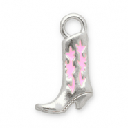 Stainless Steel - Rostfrei Stahl Anhänger Cowboystiefel Silver-pink