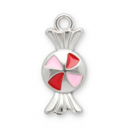 Stainless Steel - Rostfrei Stahl Anhänger Bonbon Silver-red-pink