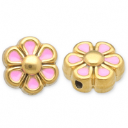 Stainless Steel - Rostfrei Stahl Perlen Blume Gold-light pink-white