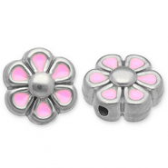 Stainless Steel - Rostfrei Stahl Perlen Blume Silver-light pink-white