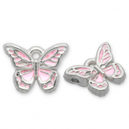 Stainless Steel - Rostfrei Stahl Anhänger Schmetterling Silver-light pink-white