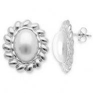 Ohrringe aus Stainless Steel - Rostfreiem Stahl Ohrstecker Oval Silver-white