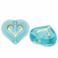Acrylperlen Herz Teal blue-gold