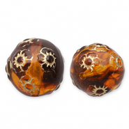 16 mm Acrylperlen Rund mit Blumen Cognac brown-gold