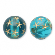 10 mm Acrylperlen Rund mit Stern Teal blue-gold