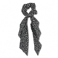 Scrunchie-Stoff Haargummi mit langem Band Black-white