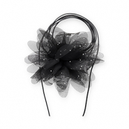Blumen Halskette Organza mit Strass Black-silver