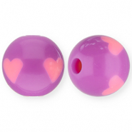 12 mm Acrylperlen mit Herz Purple-pink