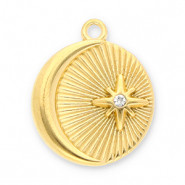 Stainless Steel - Rostfrei Stahl Anh&auml;nger Mond und Stern mit Strass Gold-transparent