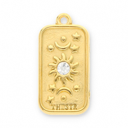 Stainless Steel - Rostfrei Stahl Anh&auml;nger Sonne, Mond und Sterne mit Strass Gold-transparent