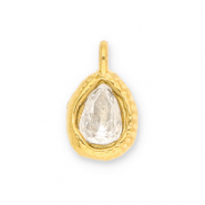 Stainless Steel - Rostfrei Stahl Anhänger Tropfenform mit Facet Gold-transparent
